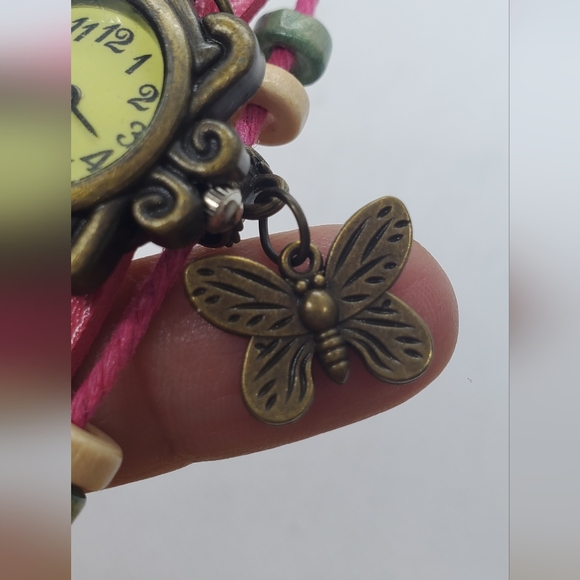 Quartz Women's Pink Watch with Braided Leather Strap - Picture 4 of 7